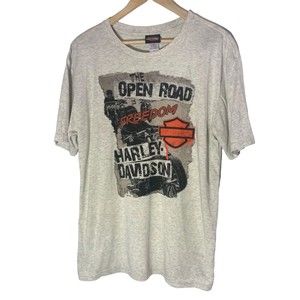 Harley Davidson men L Quebec Canada Premont light grey soft T open road